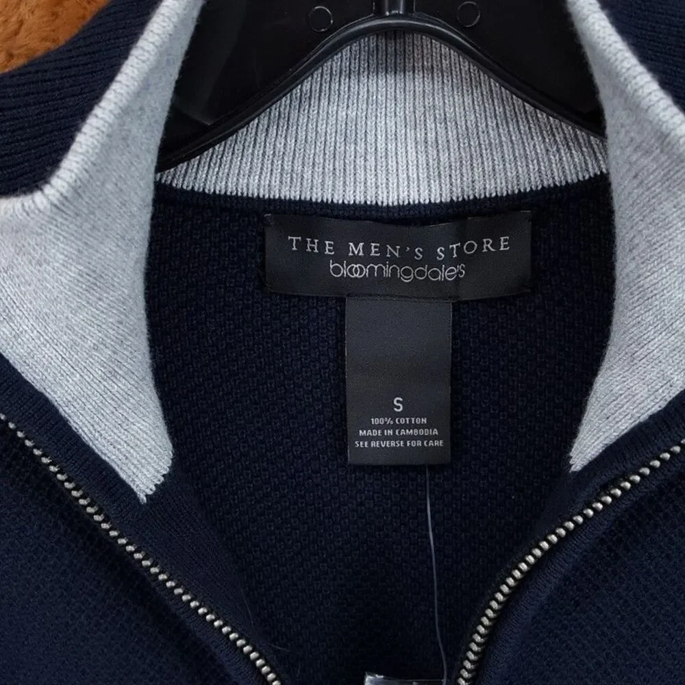 BLOOMINGDALES Sweater Mens Small Navy Quarter Zip Pullover 100% Cotton $118